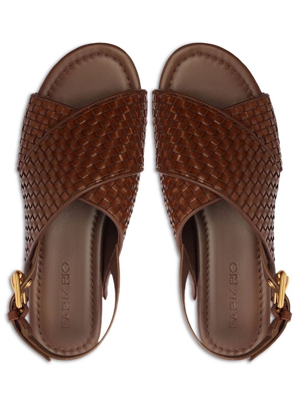 FARM RIO Woven Brown Leather Crisscross Slingback Sandals